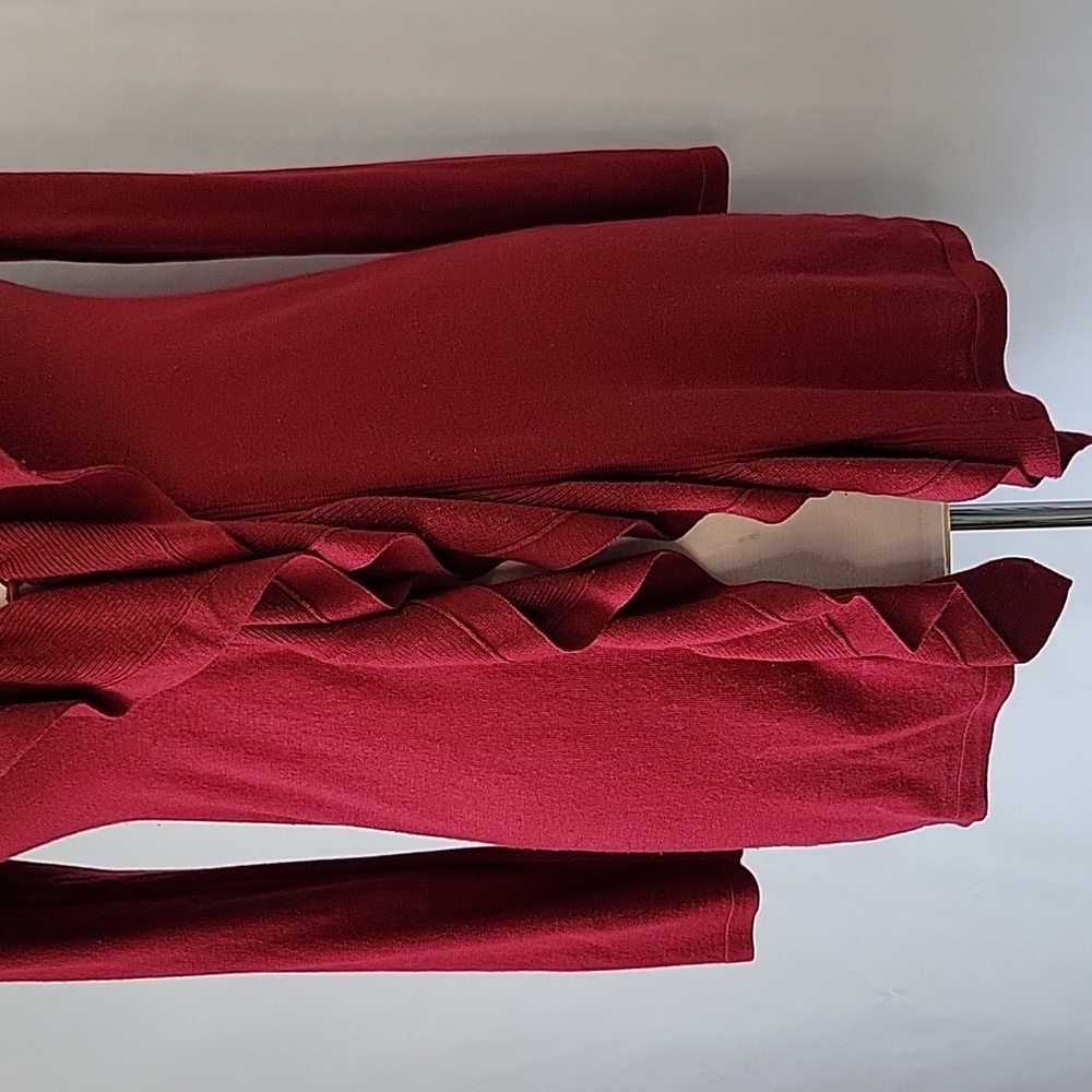 Elie Tahari Silk/ Cashmere Ruffle Front Cardigan Cranberry Size XS - Picture 8 of 11